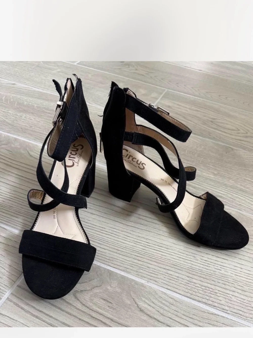 Circus by Sam Edelman Black Suede Strappy Block Heel Sandals